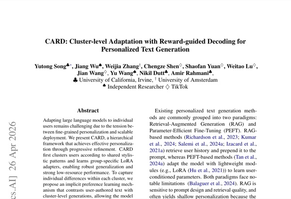 CARD: Cluster-level Adaptation with Reward-guided Decoding for Personalized Text Generation
