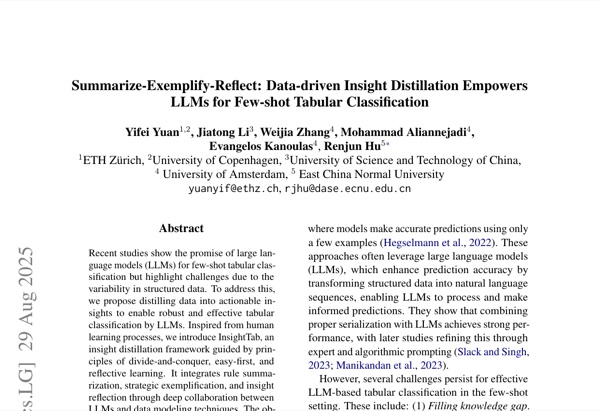 Summarize-Exemplify-Reflect: Data-driven Insight Distillation Empowers LLMs for Few-shot Tabular Classification